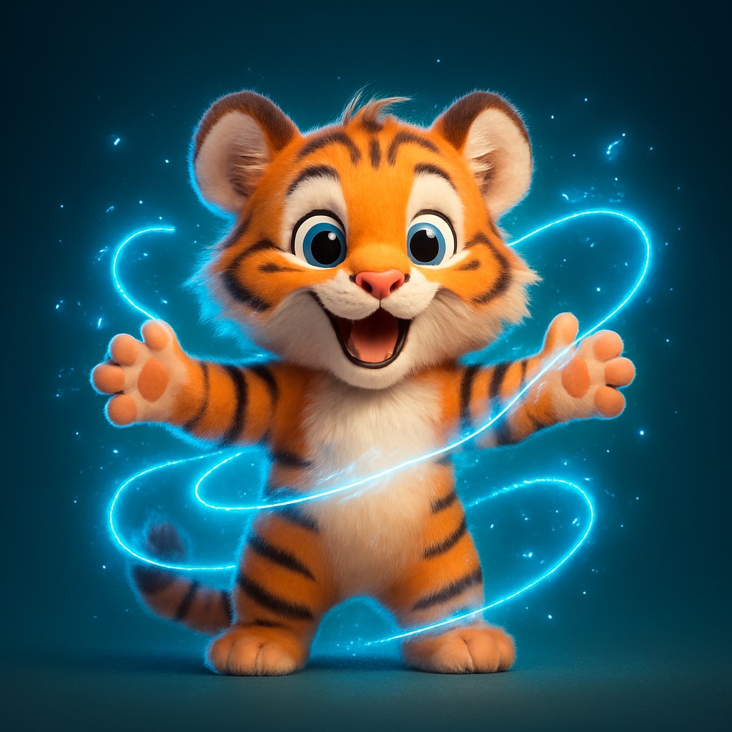 kkff এ লগইন করার পর একটি মিষ্টি কার্টুন বাঘের বাচ্চা একটি জাদুকরী আলো ছড়ায়